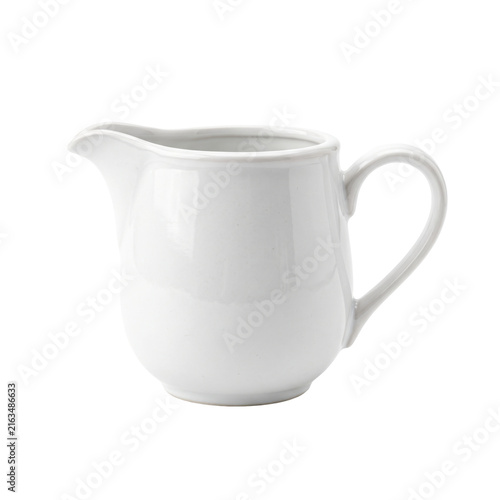 Obraz na plátně Simple white ceramic creamer pitcher with handle and spout isolated