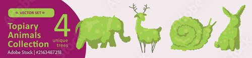 Four Topiary Animal Sculptures Vector Set Isolated on White