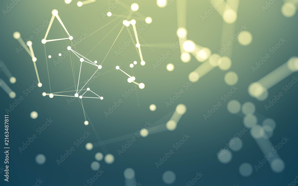 Fototapeta premium Abstract background. Molecules technology with polygonal shapes, connecting dots and lines. Connection structure. Big data visualization.