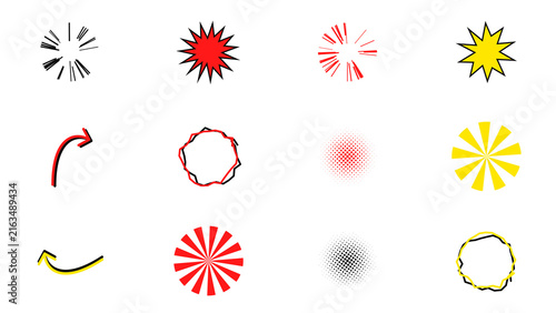 Obraz na płótnie Red and yellow comic book action effects and decorative shapes for dynamic visual storytelling