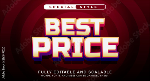 Bold best price editable text effect for retail discounts, ecommerce promotions, shopping campaigns, product offers, sales banners, and marketing advertisements.