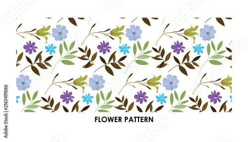 Seamless floral pattern with colorful wild flowers and leaves on white background