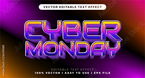 Vibrant Cyber Monday editable text effect with futuristic neon typography. Perfect for ecommerce discounts, online shopping events, digital campaigns, and promotional banners.