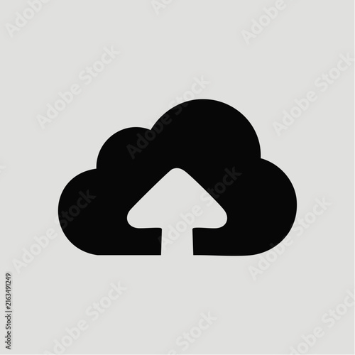 A minimalist black cloud icon with an upward arrow inside represents digital upload.