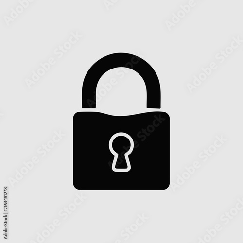 A minimalist black padlock icon is centered on a light gray square background.