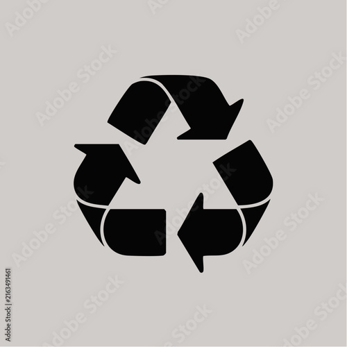 A black recycling symbol is centered on a solid light gray background.