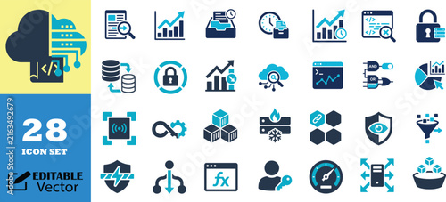 Cloud computing and software engineering flat icon collection.