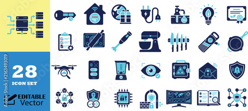 Modern smart home and digital security systems icon pack.