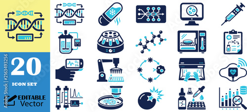 Genetic engineering and biomedical laboratory process icon.