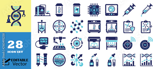 Biotechnology research icons with dna and laboratory tool.