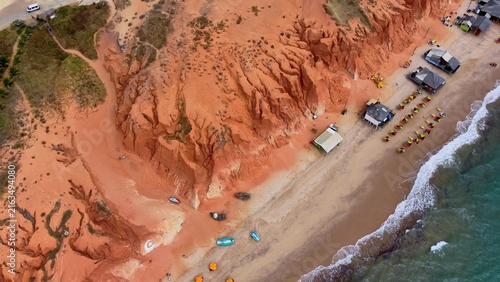 Aerial view of erosion at cliff in Canoa Quebrada, a Brazilian beach