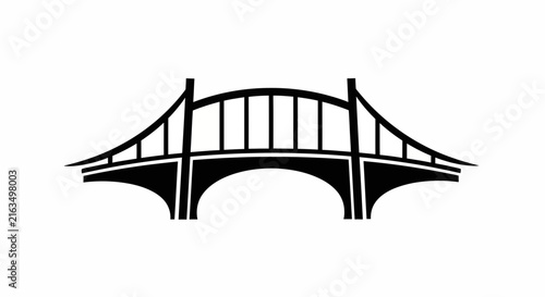 Modern black and white arched bridge silhouette icon, simple vector illustration of connectivity and urban infrastructure design