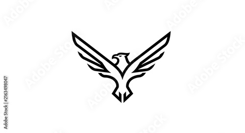 Stylized Black Line Art Phoenix or Eagle Logo Design with Spread Wings on White Background - Minimalist Vector Icon