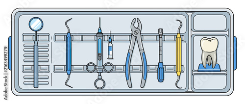 Dental Tools Kit with Tooth Illustration Isolated