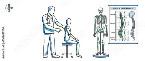 Doctor with mannequin and skeleton chart