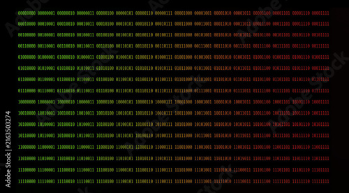Colorful Binary Code Pattern on a Black Background.