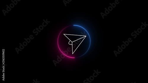 Paper Plane Send Button Icon Animation with Neon Circular Glow on Black Background, Digital Messaging and Communication Motion Graphic, 4K.. 4K videos,..!