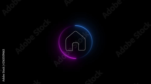 Home Button Icon Animation with Neon Gradient Circular Glow on Black Background, Digital UI and Navigation Motion Graphic, 4K,,.. 4K video,..