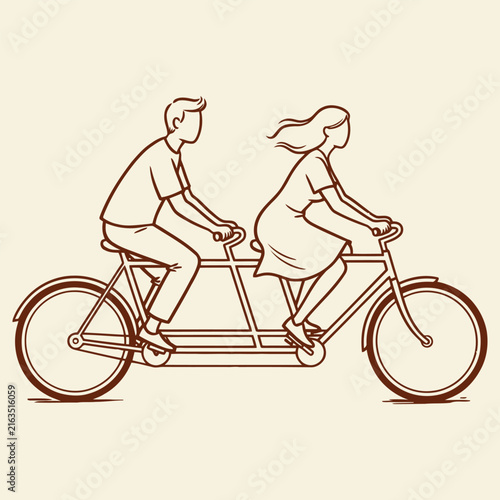 Couple, Tandem, Bike, Art