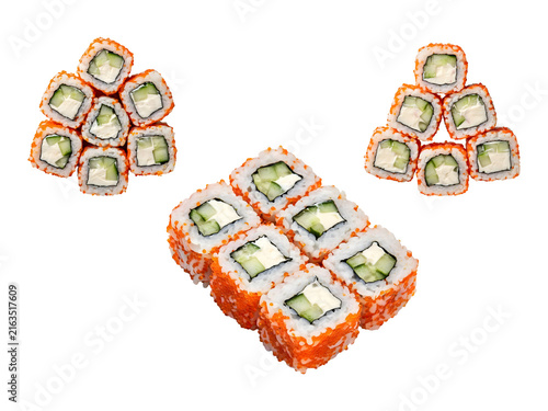 Top View of Delicious California Roll Sushi with Avocado and Cucumber