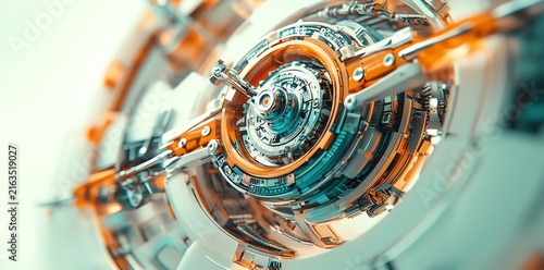 Futuristic Mechanical Structure with Orange and Silver Accents in Abstract Digital Art