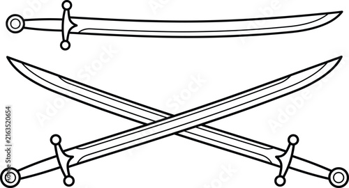 Canvastavla Curved Saber and Crossed Sword Outline Icon Set Line Art Collection