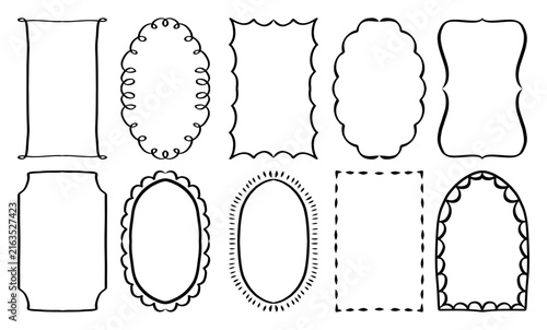 Frame border hand drawn line set. Frame border line hand drawn doodle rectangle vintage wavy bow picture