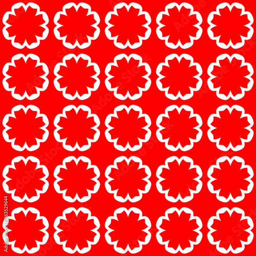 Seamless red and white floral geometric pattern background