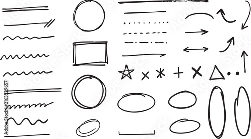 Obraz w ramie 線・矢印・丸等幾何学記号を集めた手描き落書き素材集ベクターイラスト