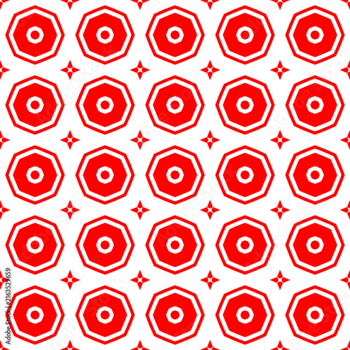Seamless red geometric pattern with octagonal shapes on white background