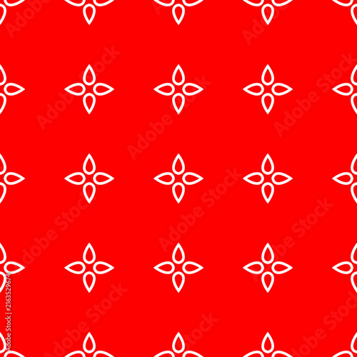 Seamless red geometric pattern with white floral shapes