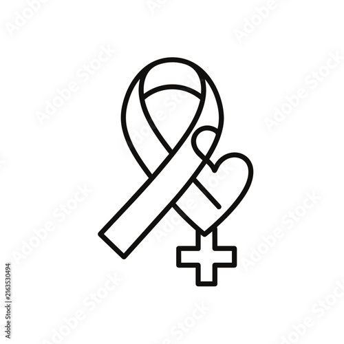 Symbol of female empowerment and health awareness with a ribbon and heart icon.