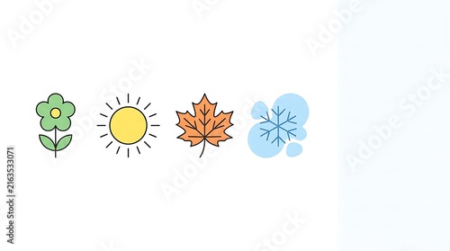 Colorful Four Seasons Icons Set White Background