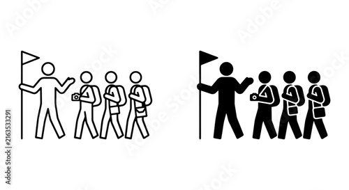 Teamwork Leadership, Group Following Flag, Business Expedition Icons