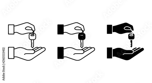 Hand Giving Key Icon Set, Ownership Transfer, Real Estate Transaction, Property Sale, Business Deal