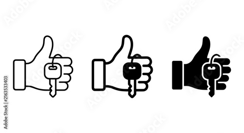 Thumbs Up Hand Gestures with Car Keys, Approval Icons, Vector Set