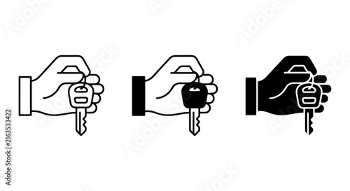 Hand Holding Car Key Icons, Ownership Concept, Transportation Access, Property Acquisition