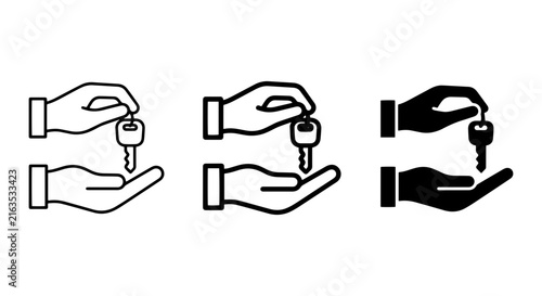 Hand Giving Key Icon Set, Ownership Transfer, Real Estate Transaction, Property Exchange, Security Symbol