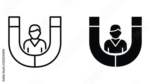 Magnet attracting person icon set for business customer acquisition strategies and marketing concept design