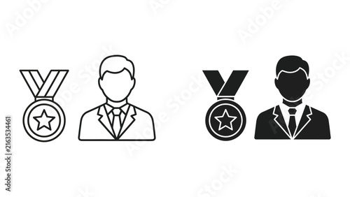 Businessman with award medal icon for employee recognition and professional achievement concept design