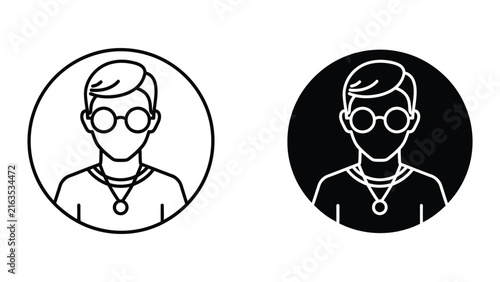 Man wearing glasses avatar icon for intellectual user profile and social media identity design