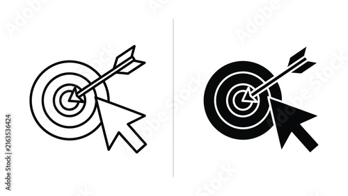 Target arrow icon set with cursor for marketing and precision focus interface elements