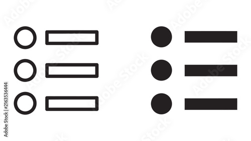 Bullet point list icons in outline and solid black styles isolated on transparent background
