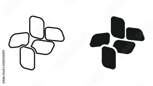 Abstract rounded square cluster icon in outline and solid styles isolated on transparent background