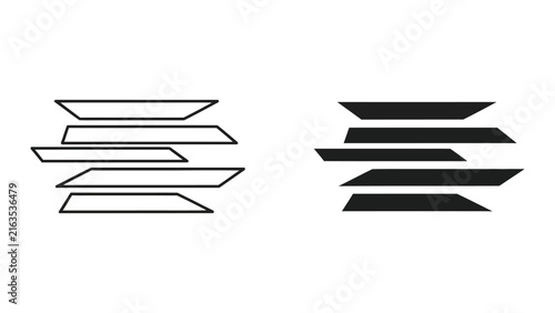Stacked horizontal layered bars icon in outline and solid styles isolated on transparent background