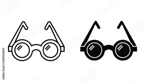 Round vintage glasses vector icon set in outline and solid styles for fashion and optical branding