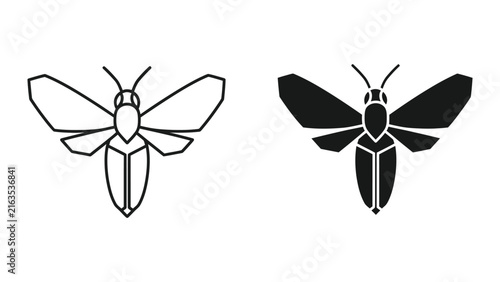 Geometric moth insect vector icon set in outline and solid styles for nature and wildlife design