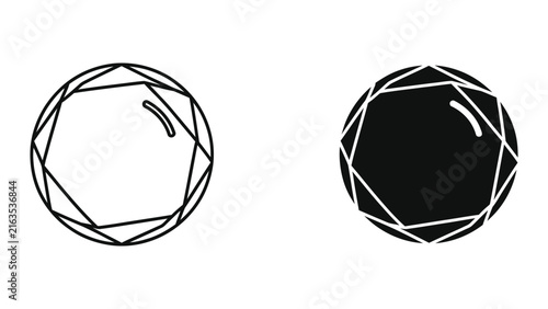 Crystal gem vector icon set featuring faceted outline and solid shapes for luxury and jewelry design