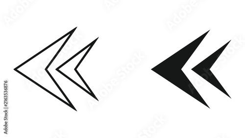 Double left arrow chevron icon set isolated on white background as clean flat vector design elements