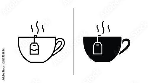 Tea cup with tea bag icon set isolated on white background as simple flat vector graphic symbols